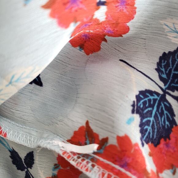 Zara Keyhole Neck Ruffle Trim Blouse Blue Floral Long Sleeve XS - Picture 10 of 10